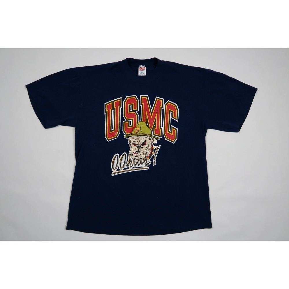 Vintage Marines Bulldog‎ Mens Large USA USMC Military Single Stitch T-Shirt 90s